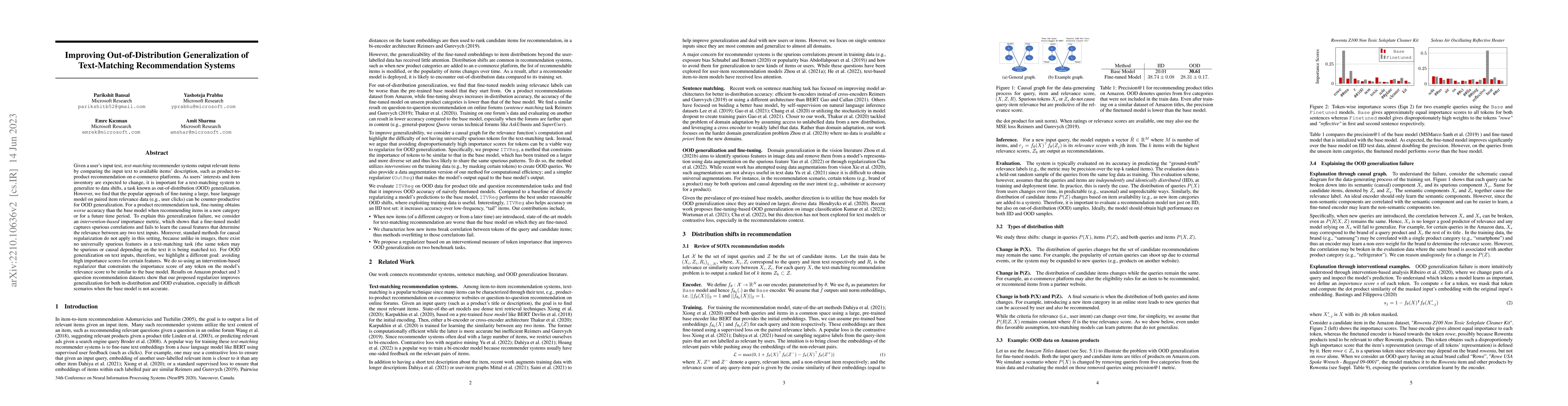 Thumbnail for Using Interventions to Improve Out-of-Distribution Generalization of
  Text-Matching Recommendation Systems