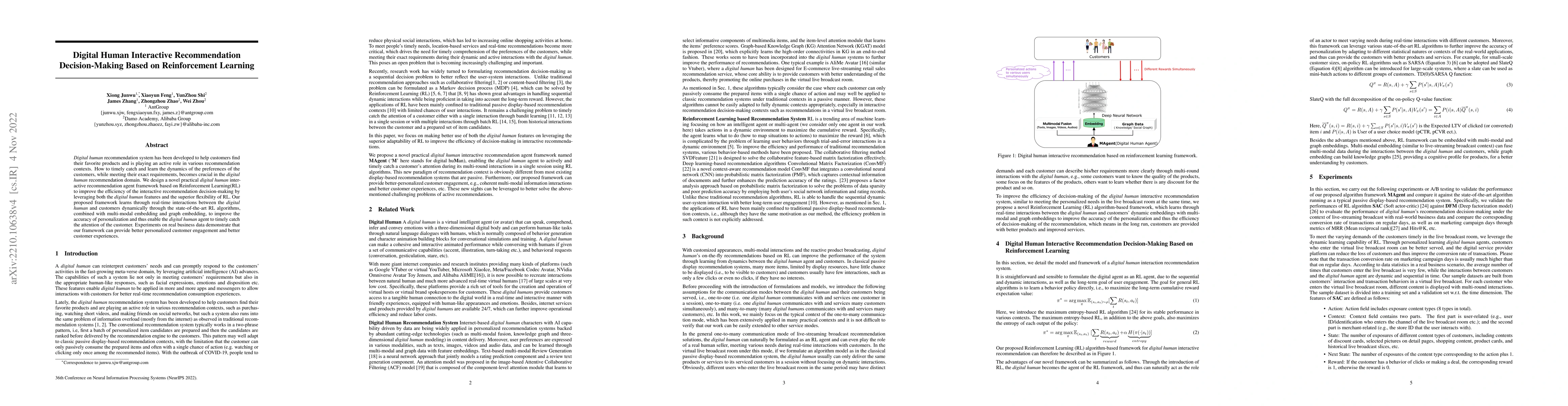 Thumbnail for Digital Human Interactive Recommendation Decision-Making Based on
  Reinforcement Learning