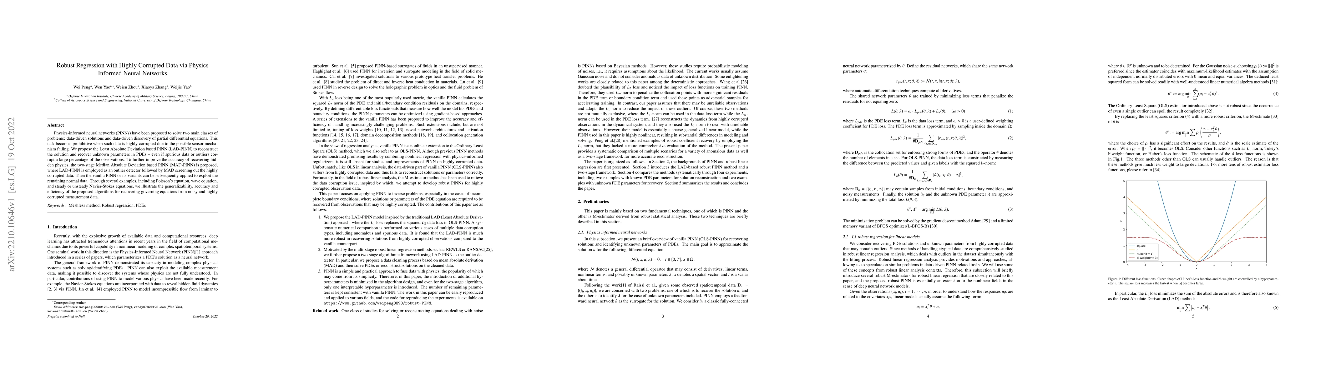 Thumbnail for Robust Regression with Highly Corrupted Data via Physics Informed Neural
  Networks