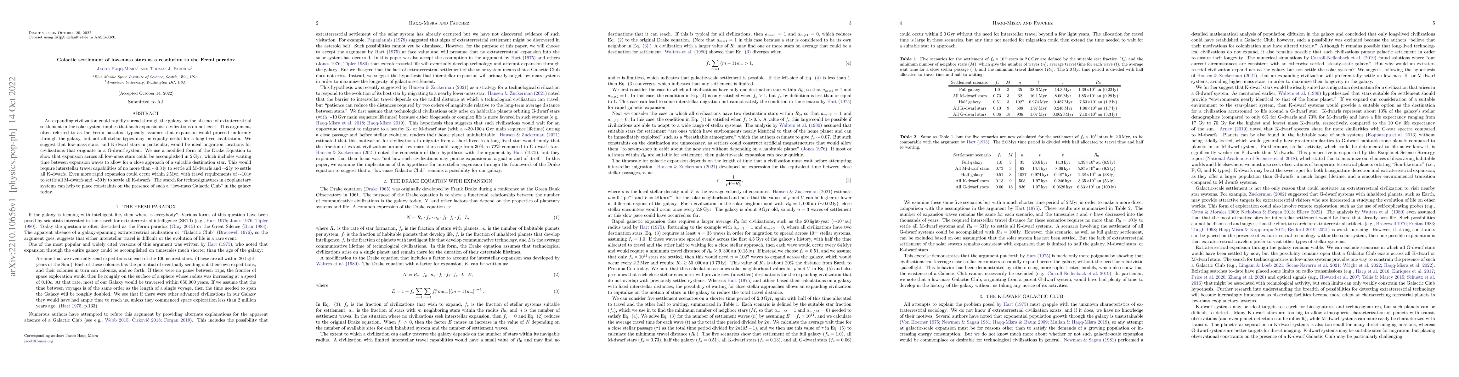 Thumbnail for Galactic settlement of low-mass stars as a resolution to the Fermi
  paradox