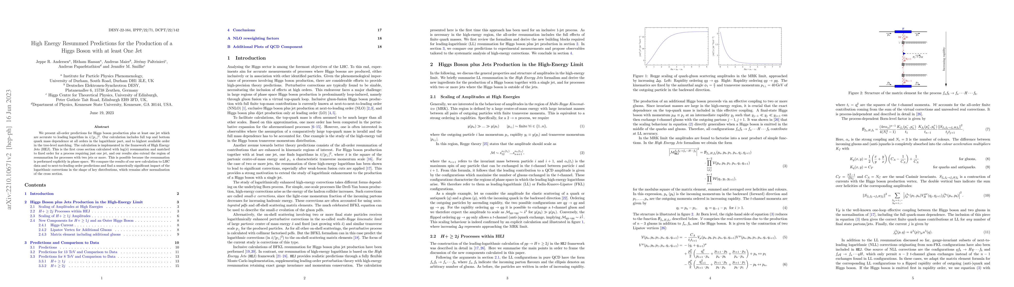 Thumbnail for High Energy Resummed Predictions for the Production of a Higgs Boson
  with at least One Jet