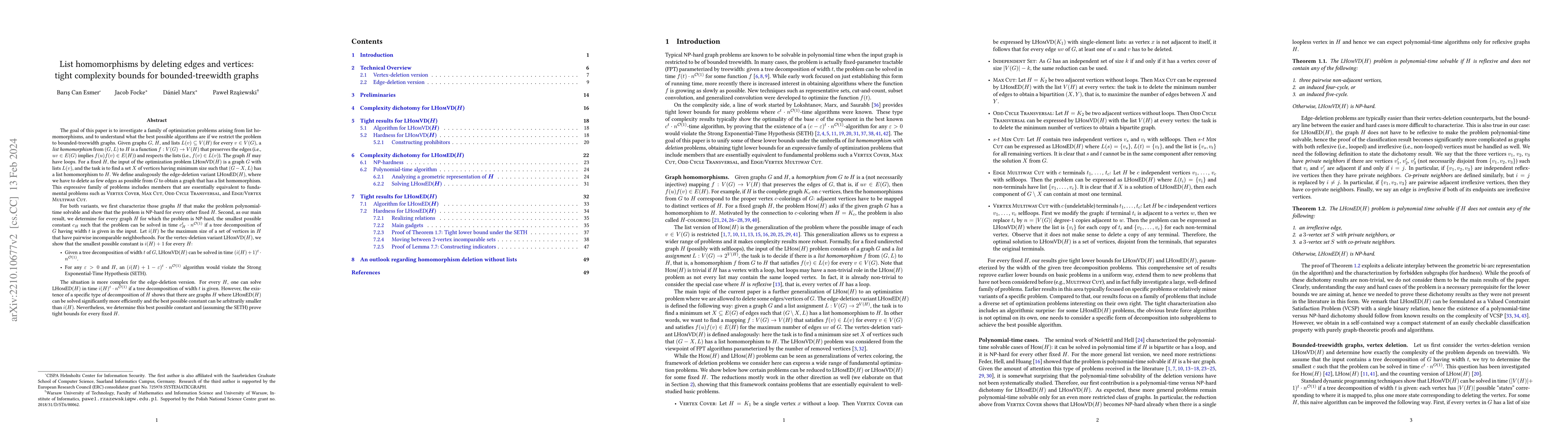 Thumbnail for List homomorphisms by deleting edges and vertices: tight complexity
  bounds for bounded-treewidth graphs