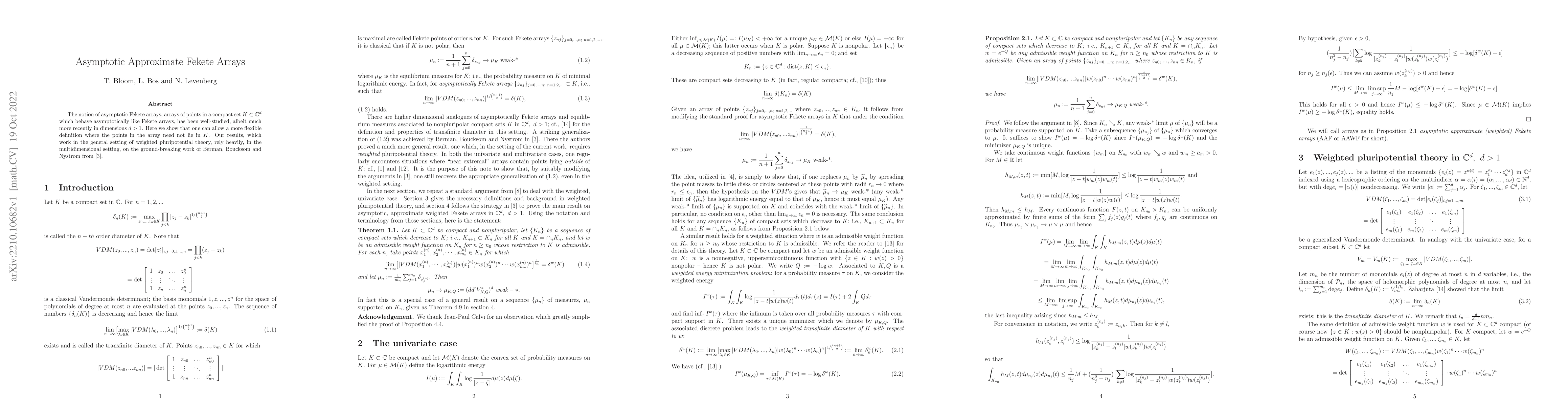 Thumbnail for Asymptotic Approximate Fekete Arrays
