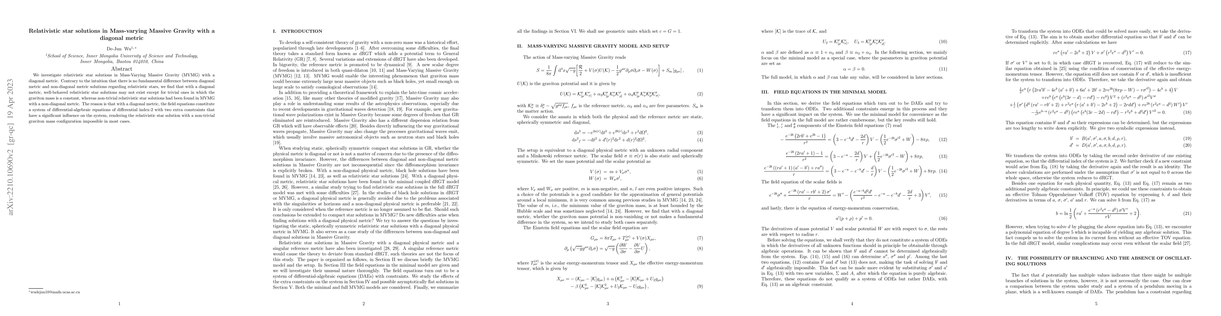 Thumbnail for Relativistic star solutions in Mass-varying Massive Gravity with a
  diagonal metric