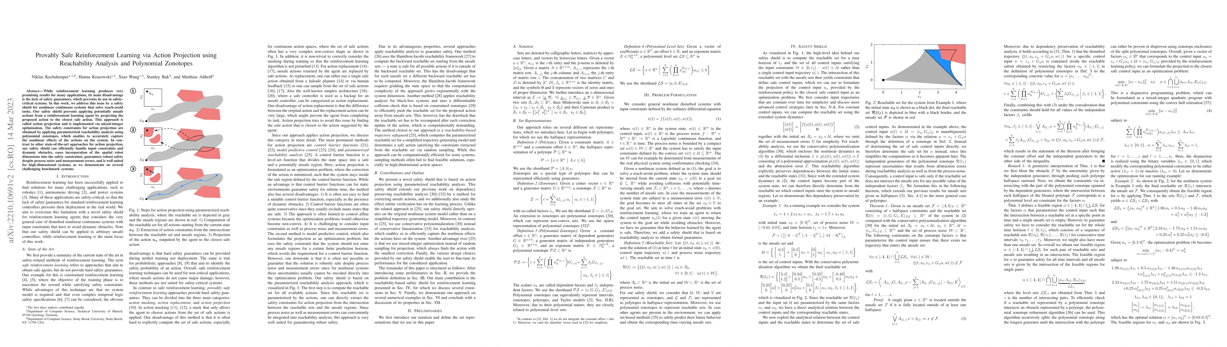 Thumbnail for Provably Safe Reinforcement Learning via Action Projection using
  Reachability Analysis and Polynomial Zonotopes