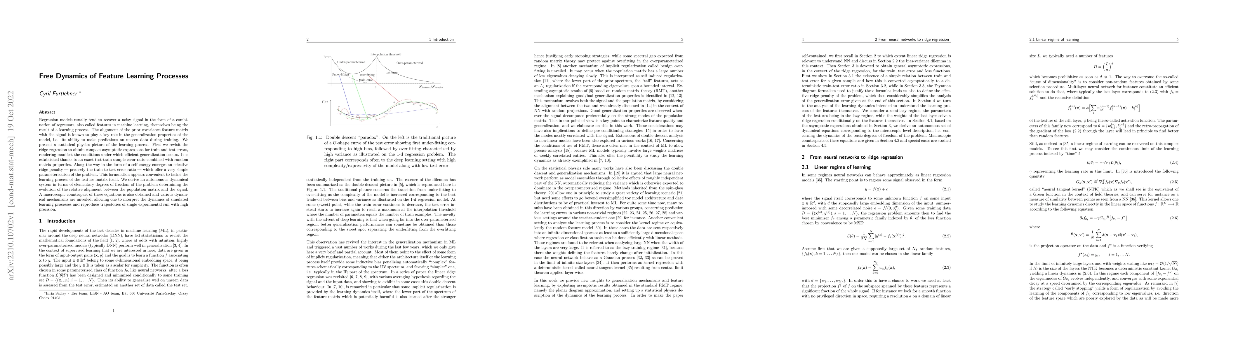 Thumbnail for Free Dynamics of Feature Learning Processes