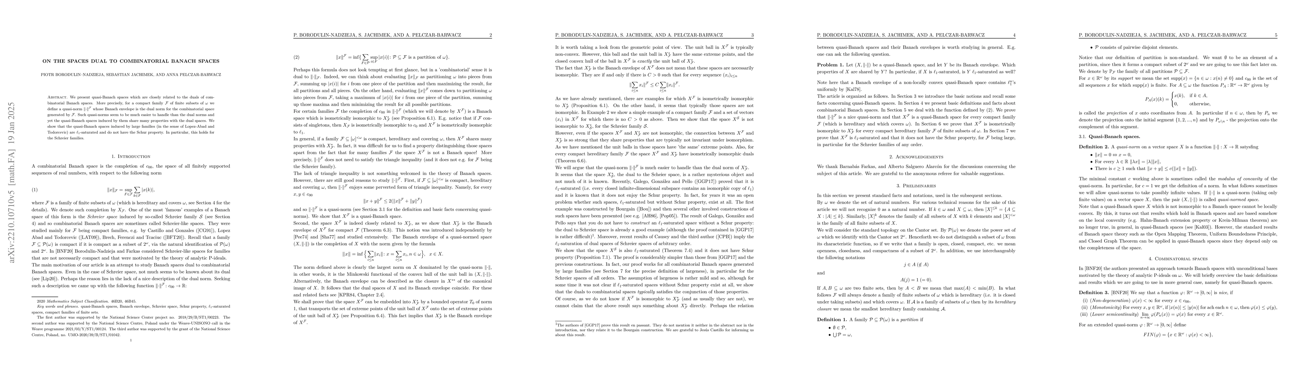 Thumbnail for On the spaces dual to combinatorial Banach spaces