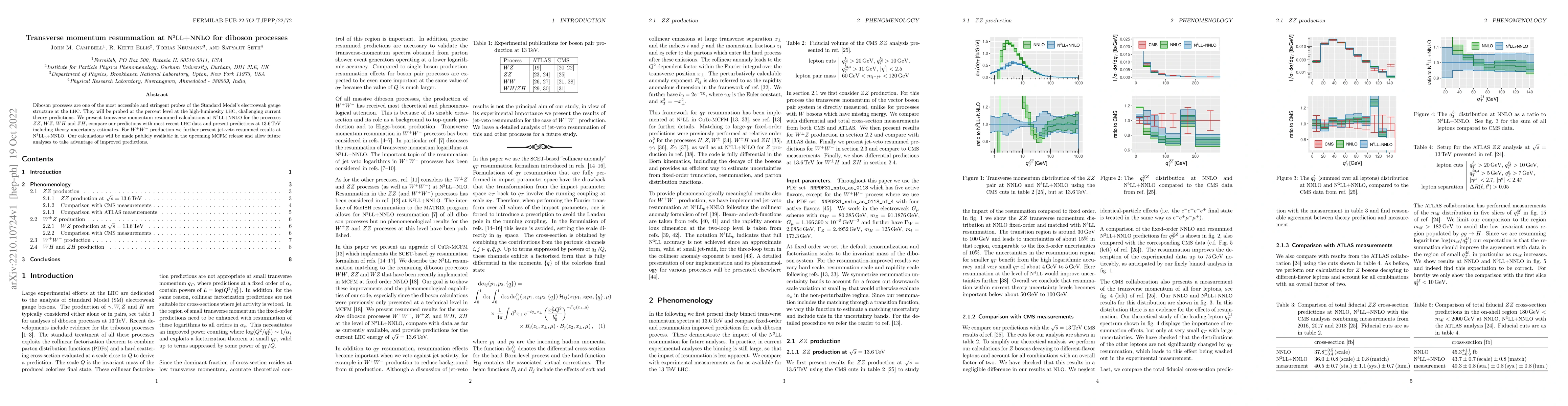 Thumbnail for Transverse momentum resummation at N3LL+NNLO for diboson processes