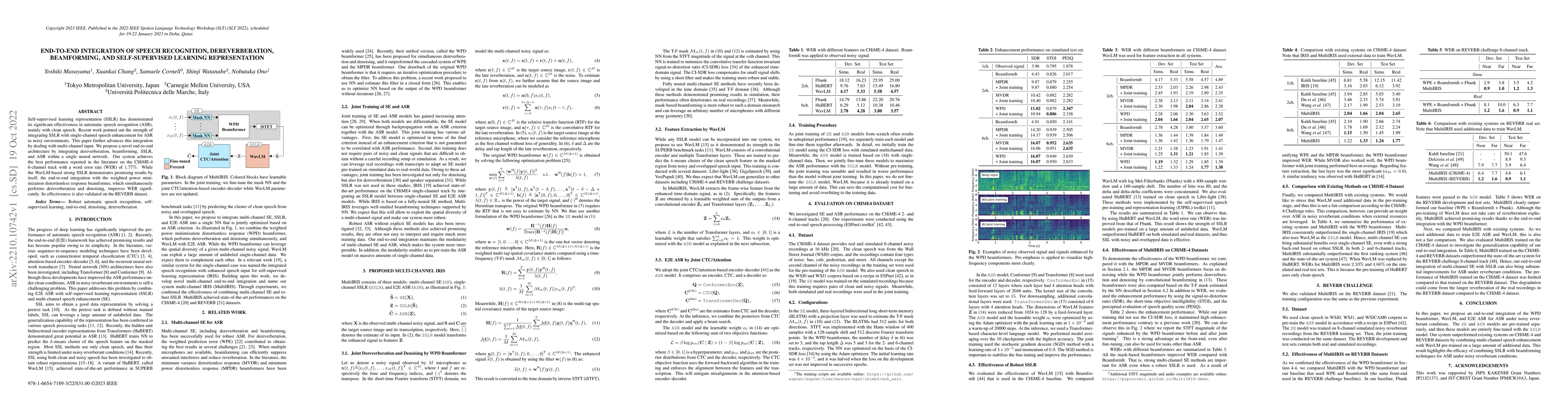 Thumbnail for End-to-End Integration of Speech Recognition, Dereverberation,
  Beamforming, and Self-Supervised Learning Representation