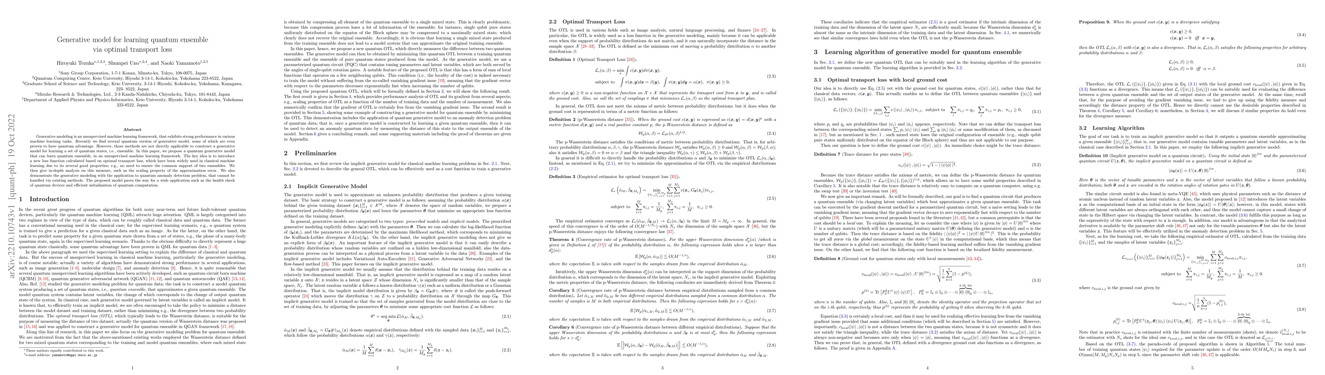 Thumbnail for Generative model for learning quantum ensemble via optimal transport
  loss