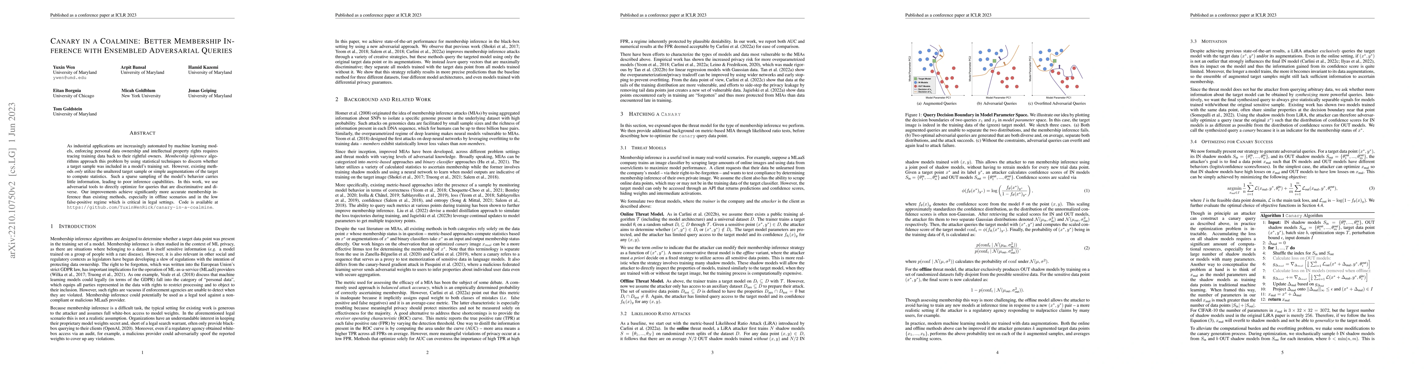 Thumbnail for Canary in a Coalmine: Better Membership Inference with Ensembled
  Adversarial Queries