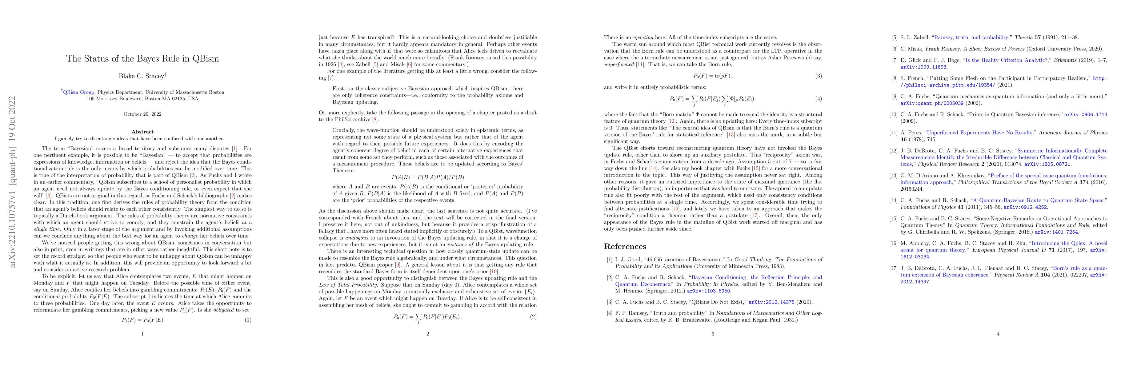 Thumbnail for The Status of the Bayes Rule in QBism
