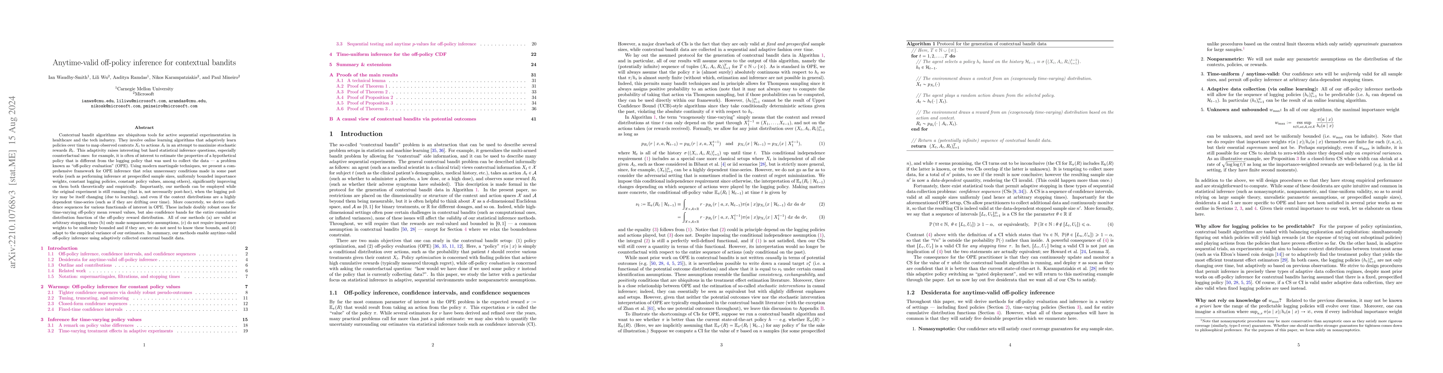 Thumbnail for Anytime-valid off-policy inference for contextual bandits
