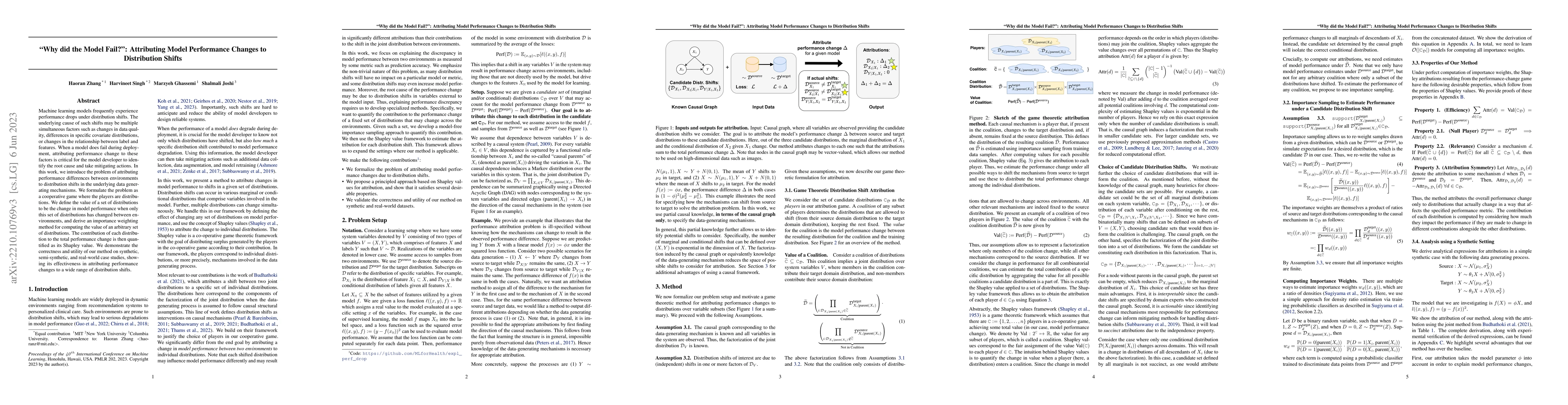 Thumbnail for "Why did the Model Fail?": Attributing Model Performance Changes to
  Distribution Shifts