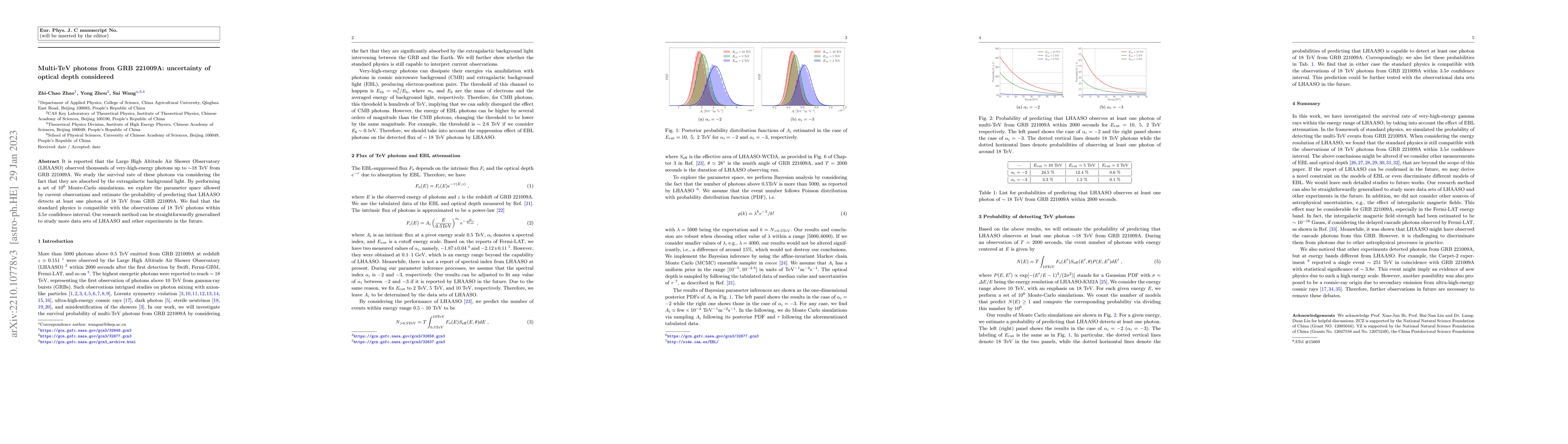 Thumbnail for Multi-TeV photons from GRB 221009A: uncertainty of optical depth
  considered