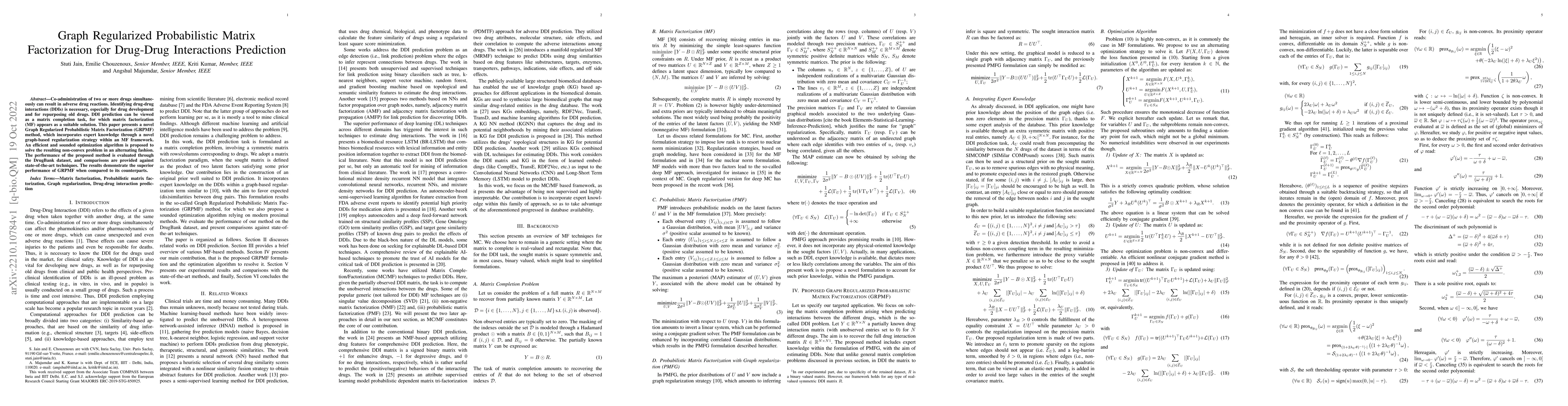Thumbnail for Graph Regularized Probabilistic Matrix Factorization for Drug-Drug
  Interactions Prediction