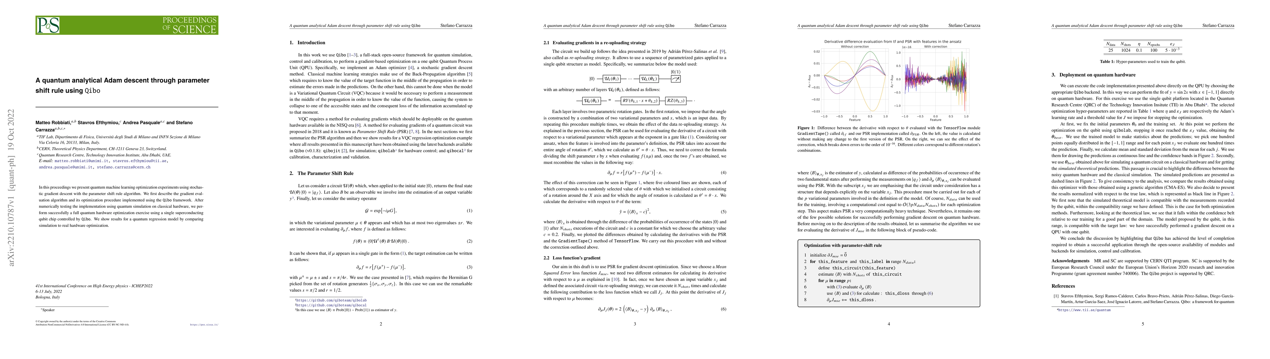 Thumbnail for A quantum analytical Adam descent through parameter shift rule using
  Qibo