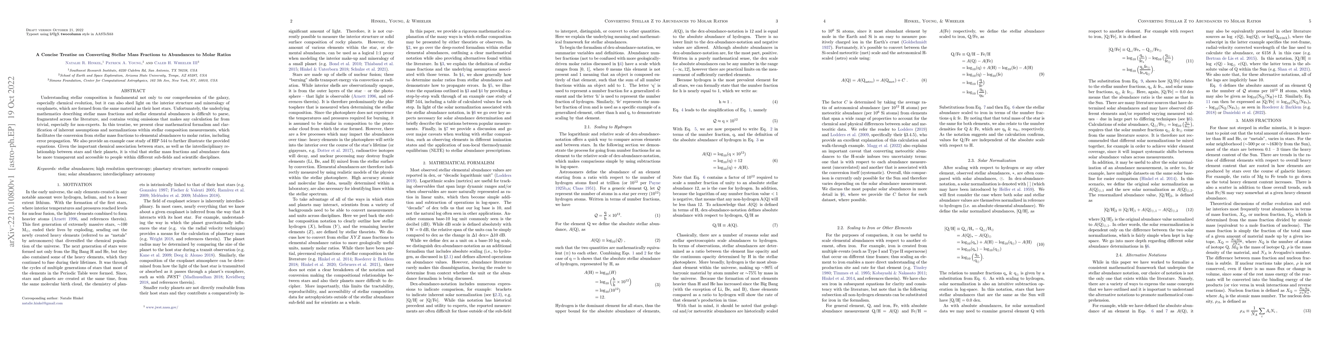 Thumbnail for A Concise Treatise on Converting Stellar Mass Fractions to Abundances to
  Molar Ratios