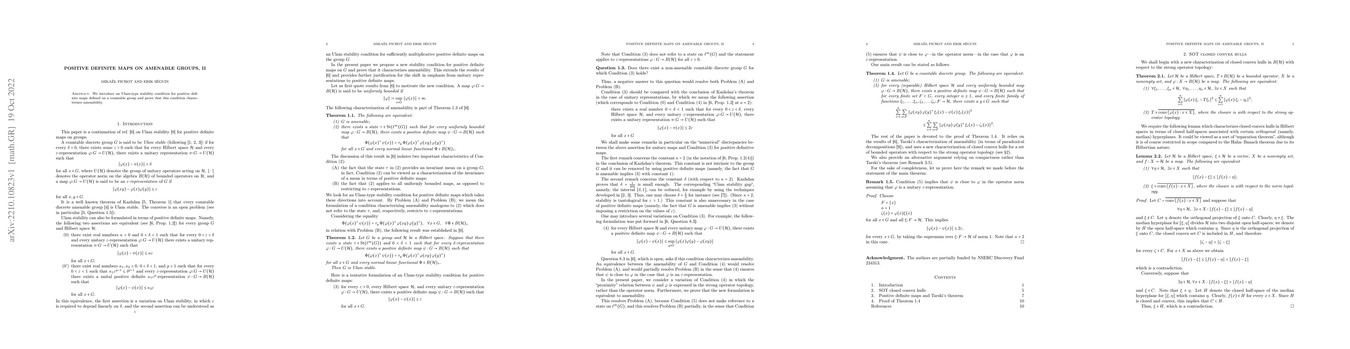 Thumbnail for Positive definite maps on amenable groups, II