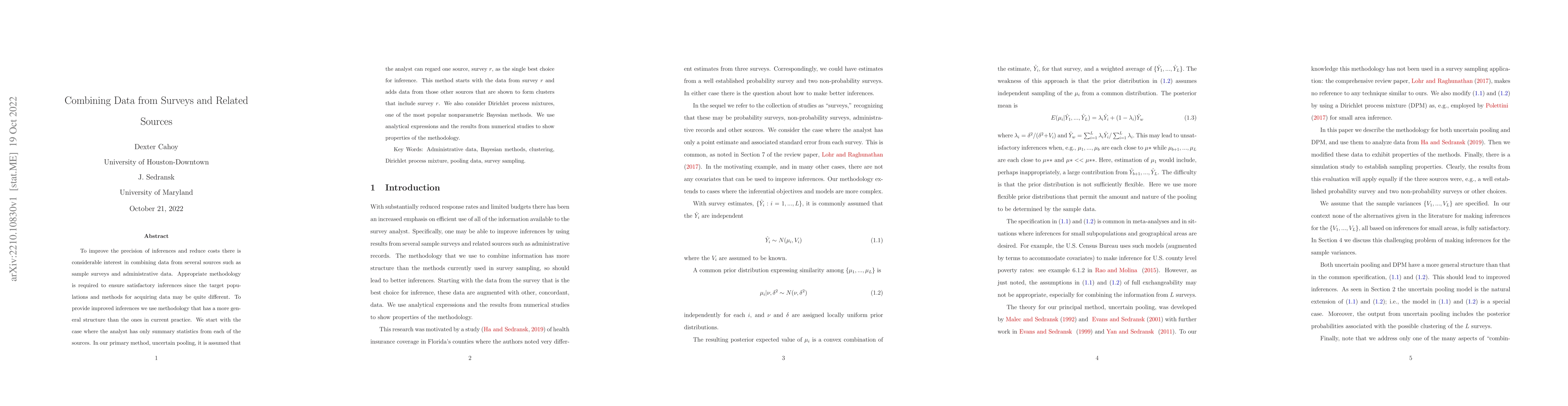 Thumbnail for Combining Data from Surveys and Related Sources