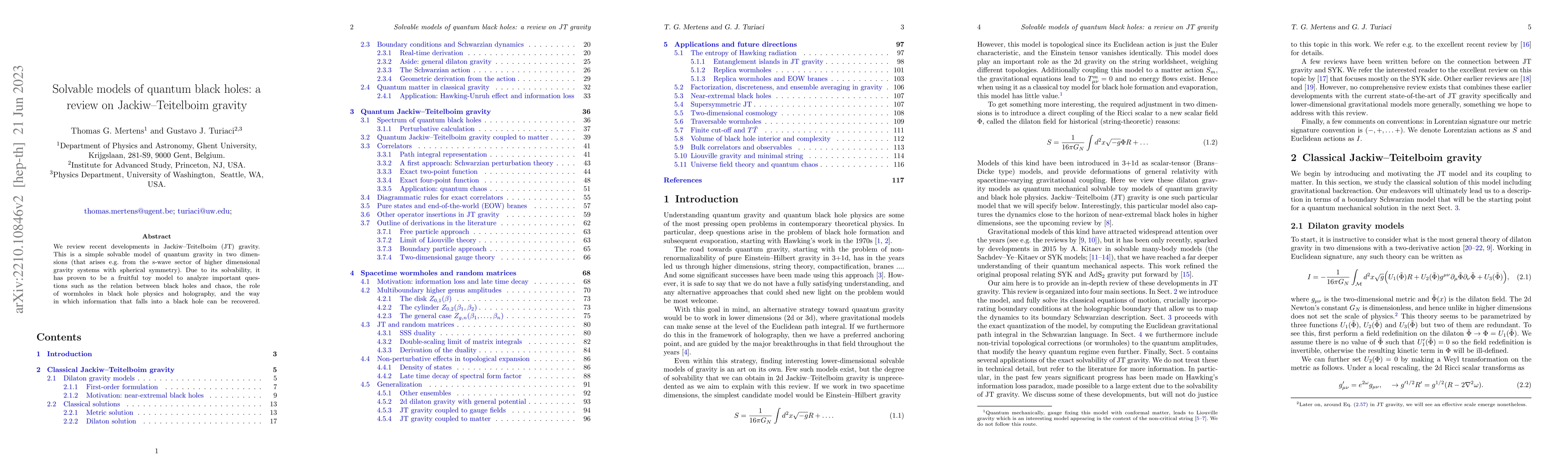 Thumbnail for Solvable Models of Quantum Black Holes: A Review on Jackiw-Teitelboim
  Gravity