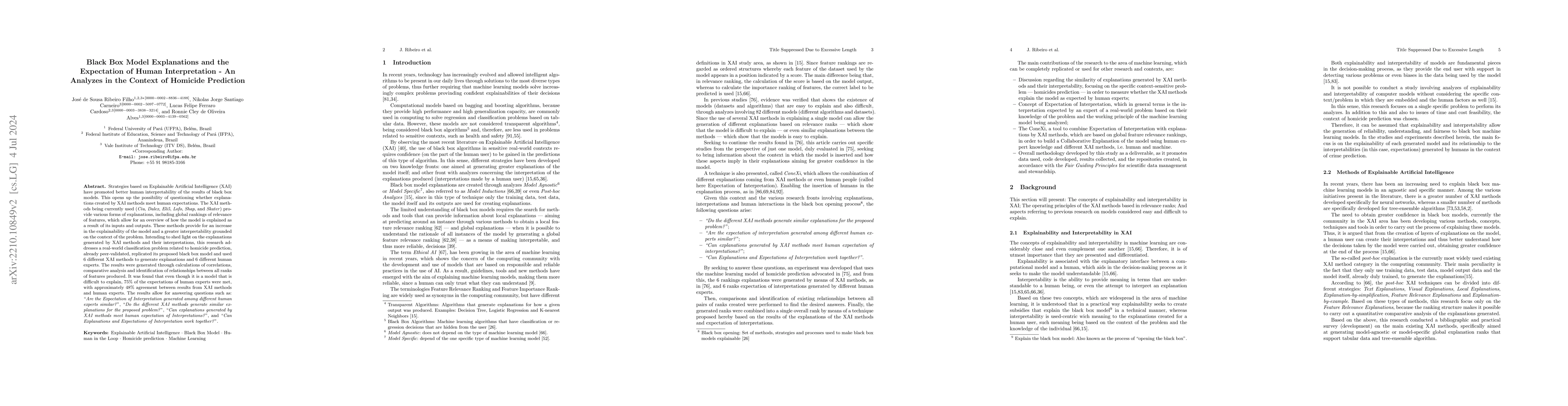 Thumbnail for Black Box Model Explanations and the Human Interpretability Expectations
  -- An Analysis in the Context of Homicide Prediction