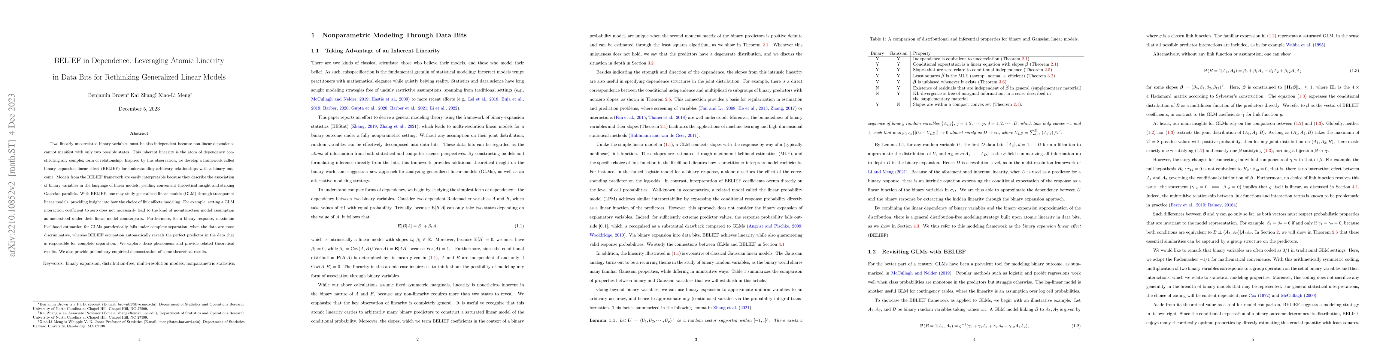 Thumbnail for BELIEF in Dependence: Leveraging Atomic Linearity in Data Bits for
  Rethinking Generalized Linear Models