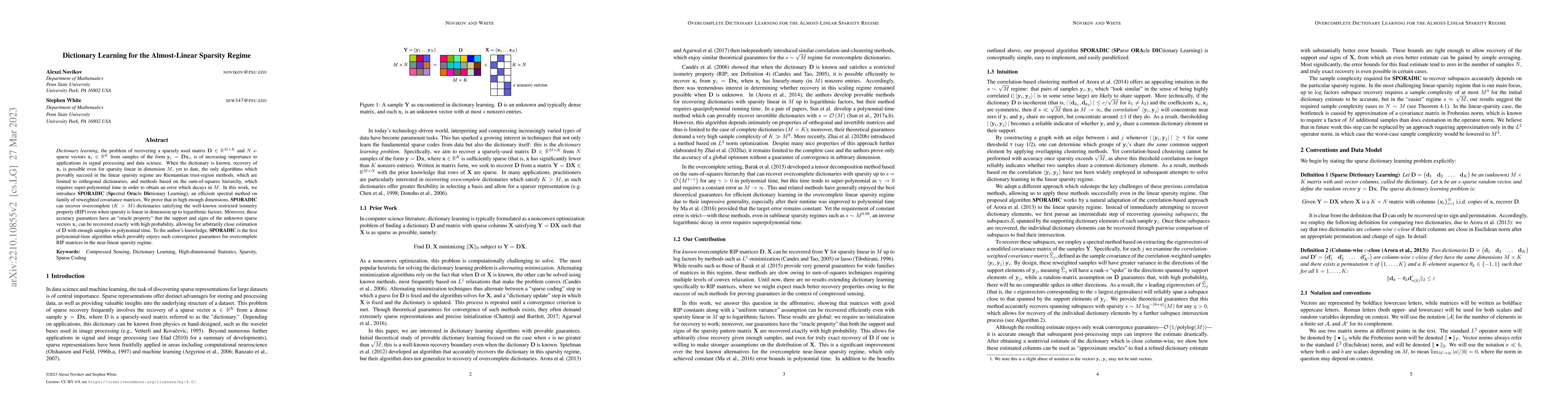 Thumbnail for Dictionary Learning for the Almost-Linear Sparsity Regime