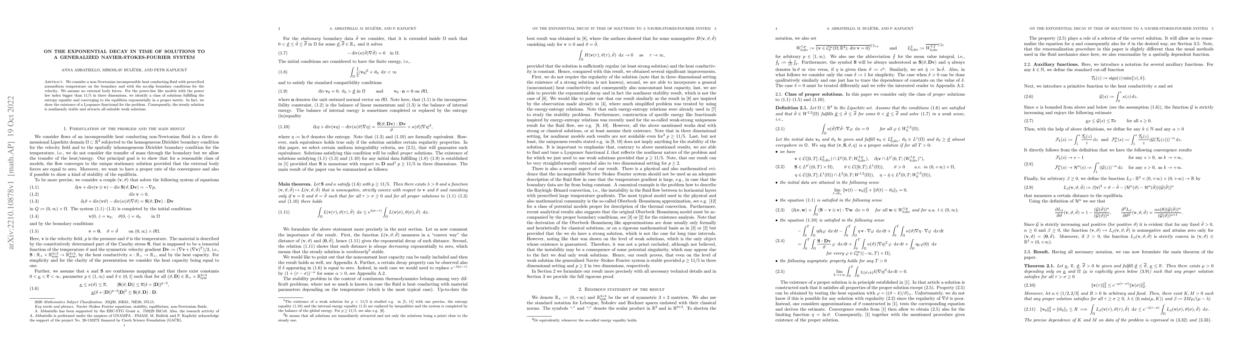 Thumbnail for On the exponential decay in time of solutions to a~generalized
  Navier-Stokes-Fourier system