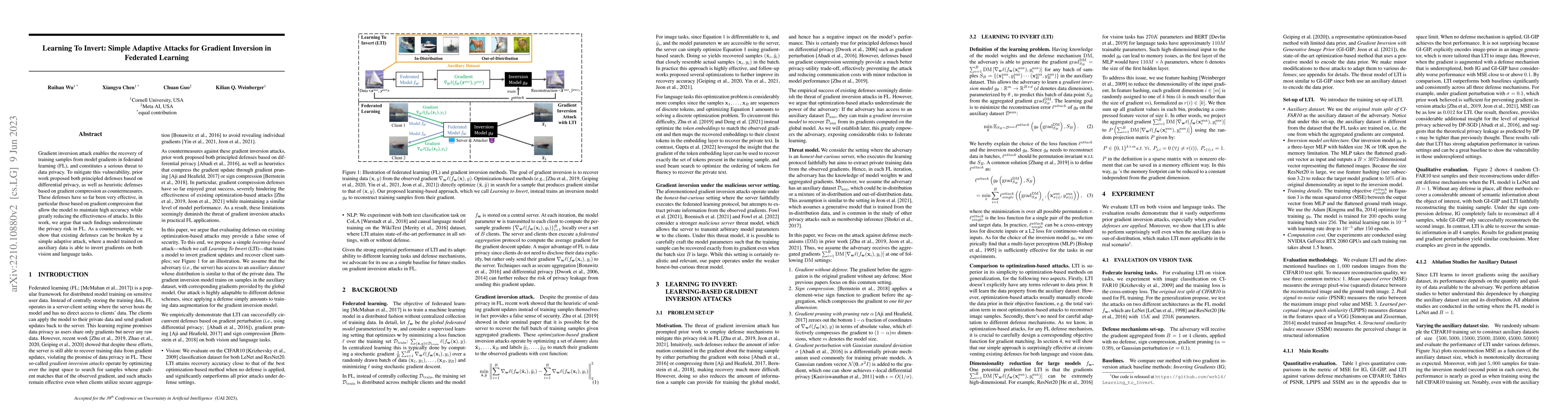Thumbnail for Learning to Invert: Simple Adaptive Attacks for Gradient Inversion in
  Federated Learning
