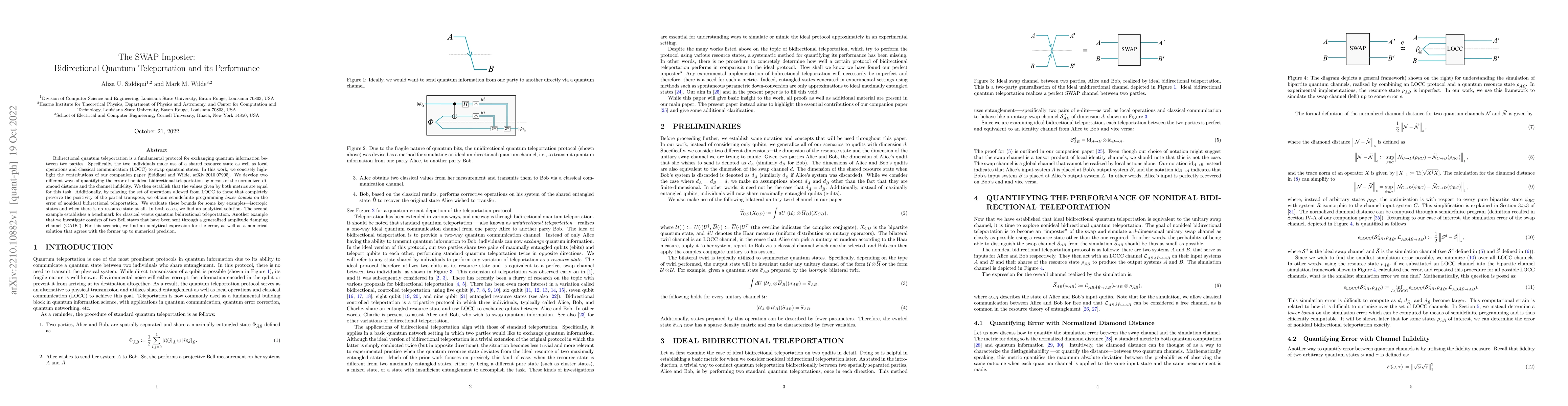 Thumbnail for The SWAP Imposter: Bidirectional Quantum Teleportation and its
  Performance