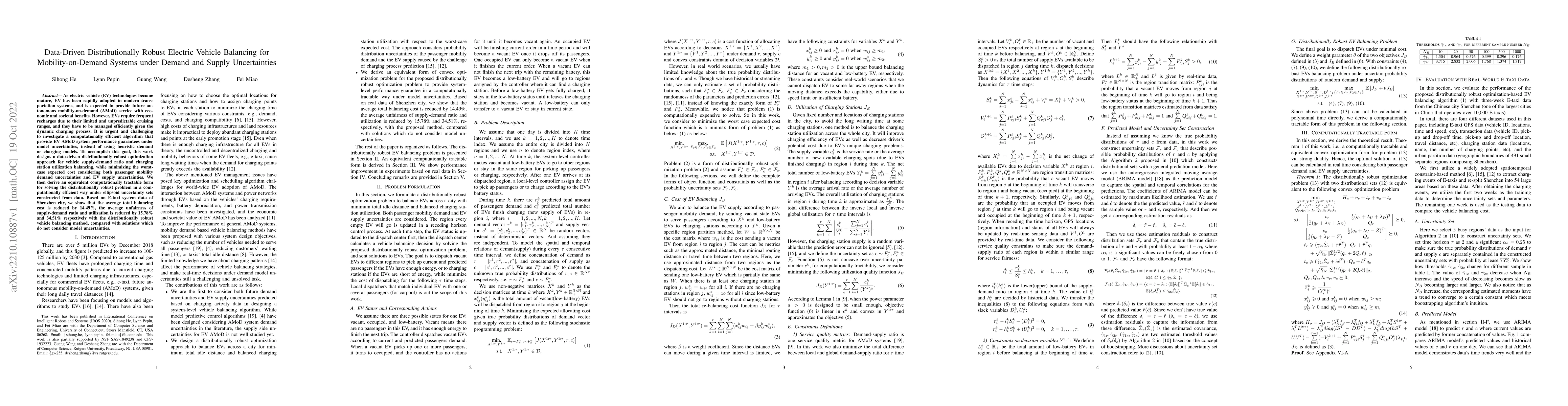 Thumbnail for Data-Driven Distributionally Robust Electric Vehicle Balancing for
  Mobility-on-Demand Systems under Demand and Supply Uncertainties