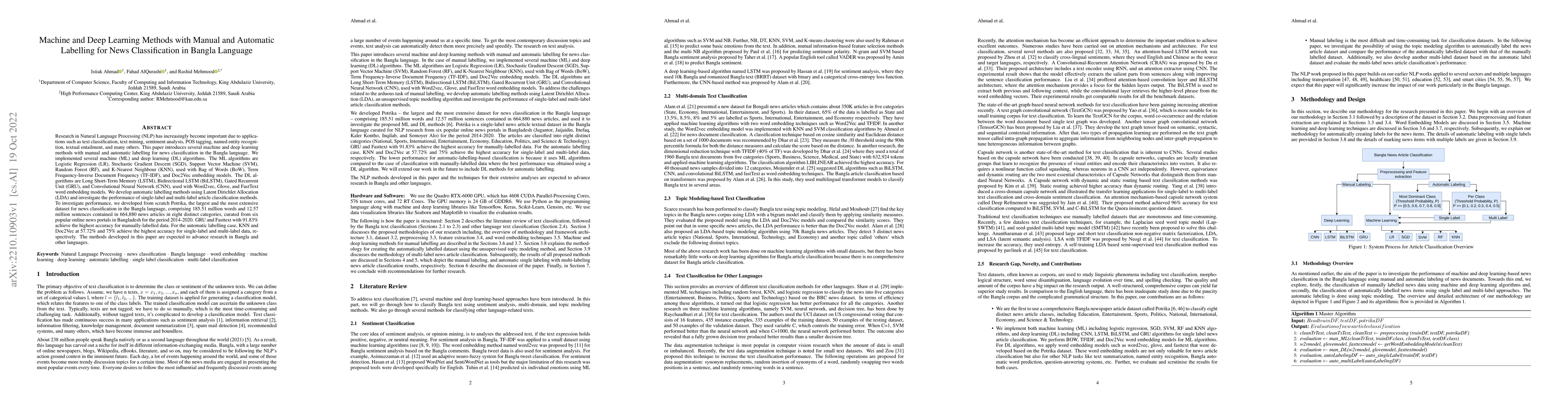 Thumbnail for Machine and Deep Learning Methods with Manual and Automatic Labelling
  for News Classification in Bangla Language