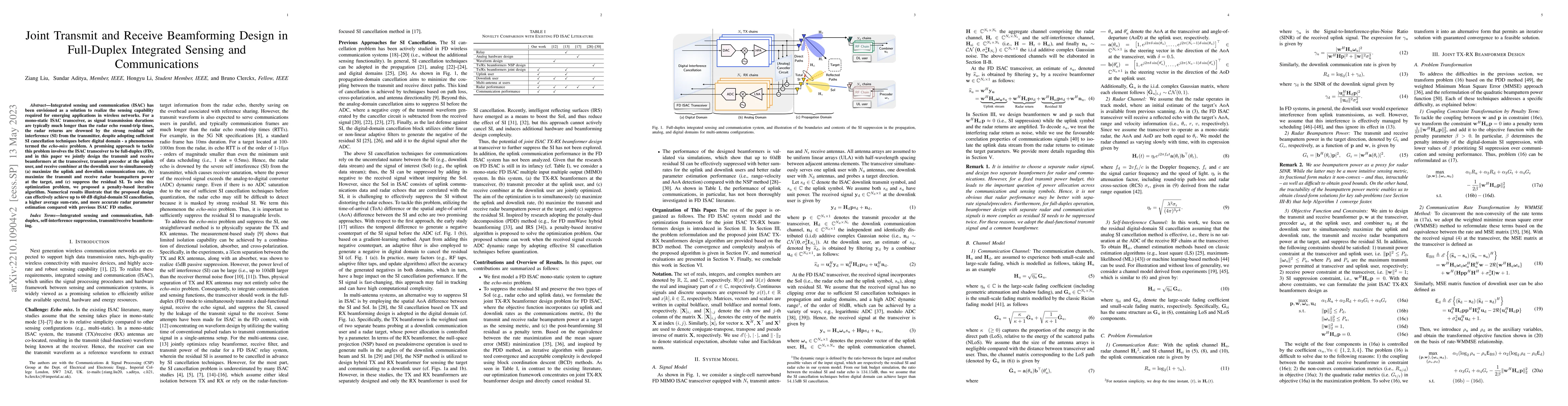 Thumbnail for Joint Transmit and Receive Beamforming Design in Full-Duplex Integrated
  Sensing and Communications