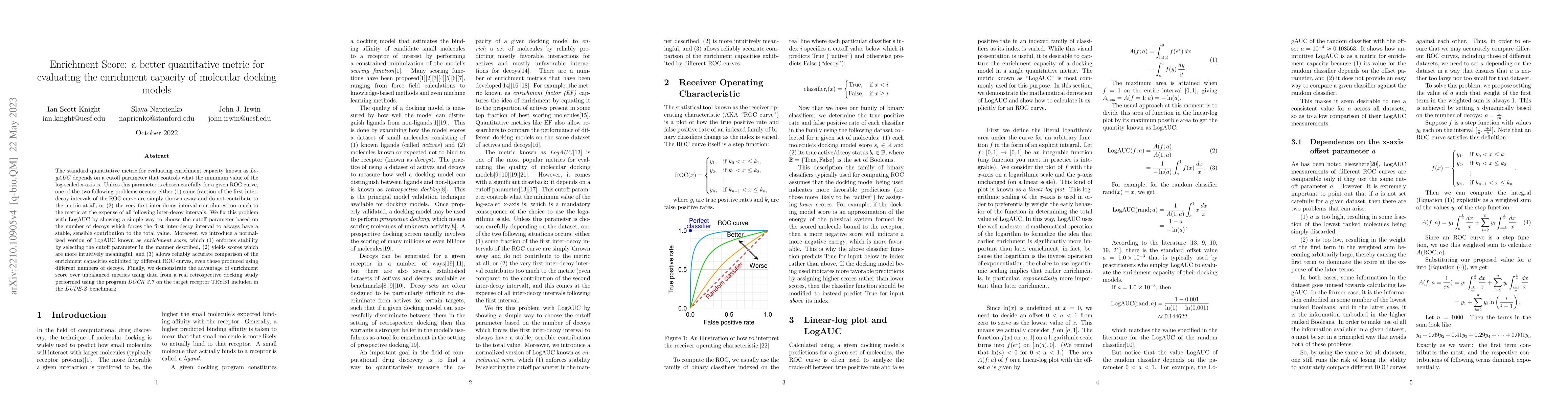 Thumbnail for Enrichment Score: a better quantitative metric for evaluating the
  enrichment capacity of molecular docking models