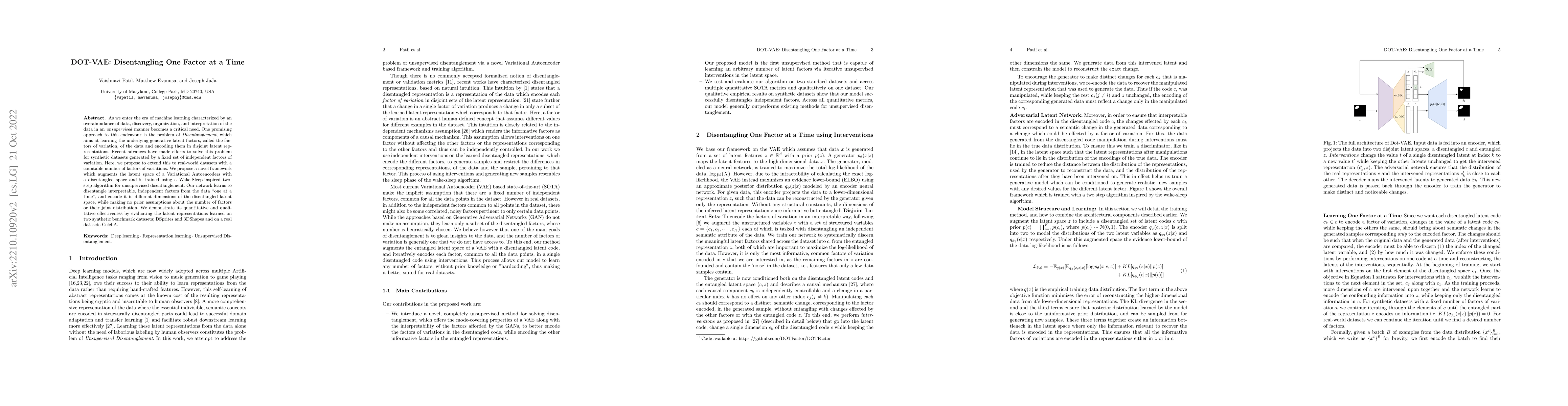 Thumbnail for DOT-VAE: Disentangling One Factor at a Time