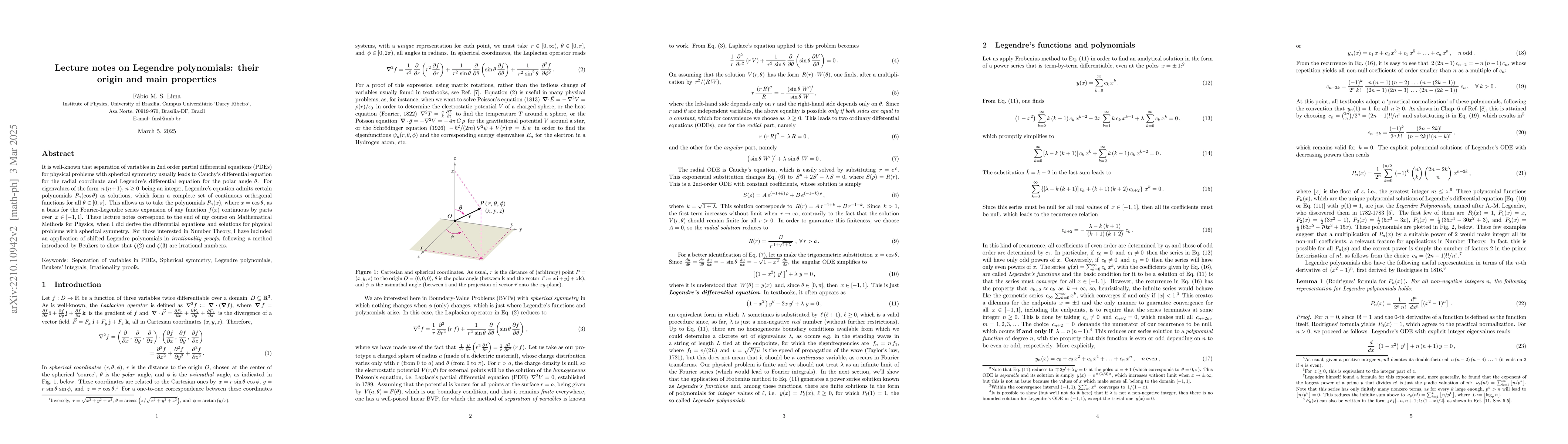 Thumbnail for Lecture notes on Legendre polynomials: their origin and main properties