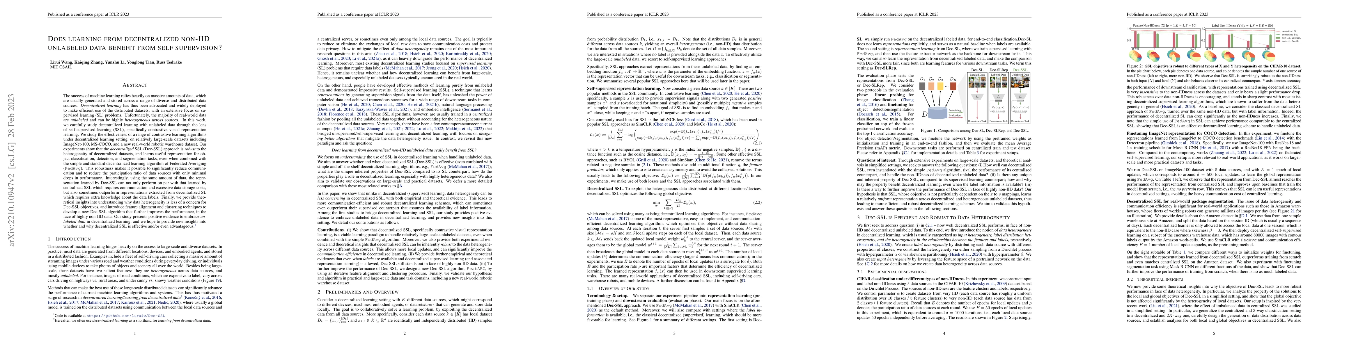 Thumbnail for Does Learning from Decentralized Non-IID Unlabeled Data Benefit from
  Self Supervision?