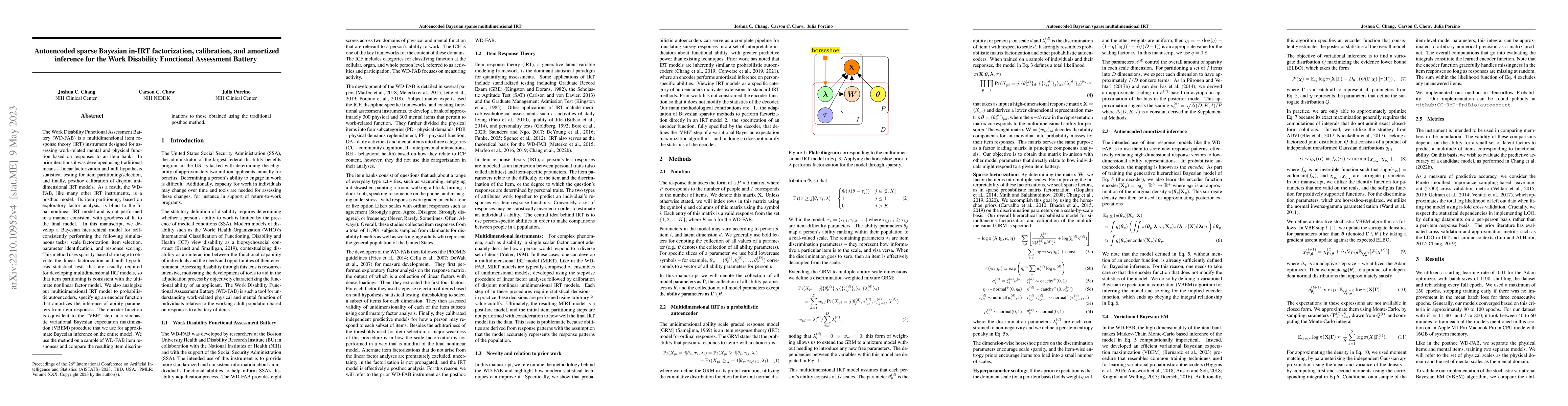 Thumbnail for Autoencoded sparse Bayesian in-IRT factorization, calibration, and
  amortized inference for the Work Disability Functional Assessment Battery