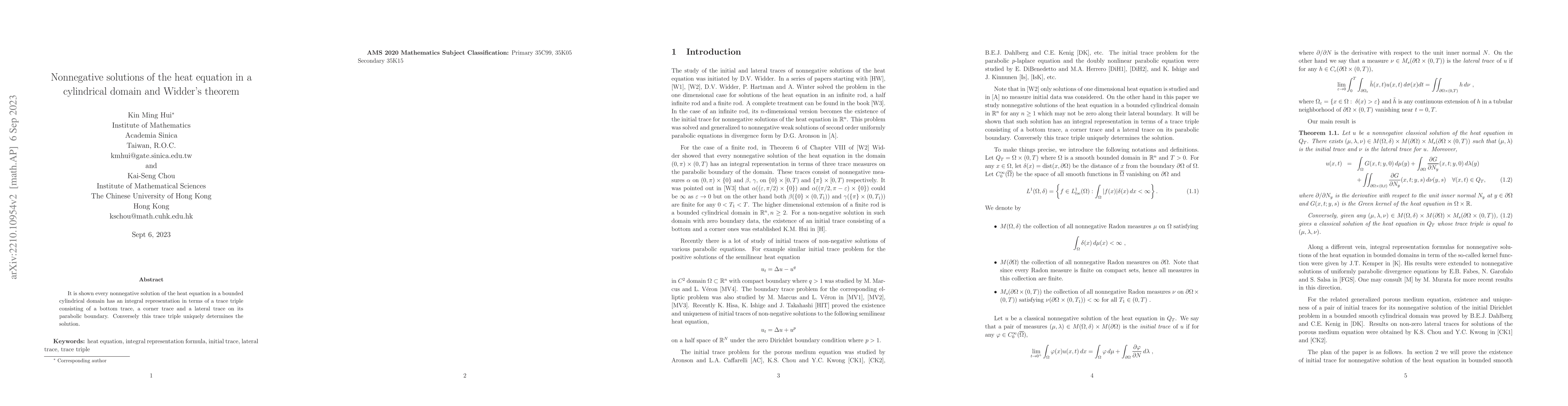 Thumbnail for Nonnegative solutions of the heat equation in a cylindrical domain and
  Widder's theorem