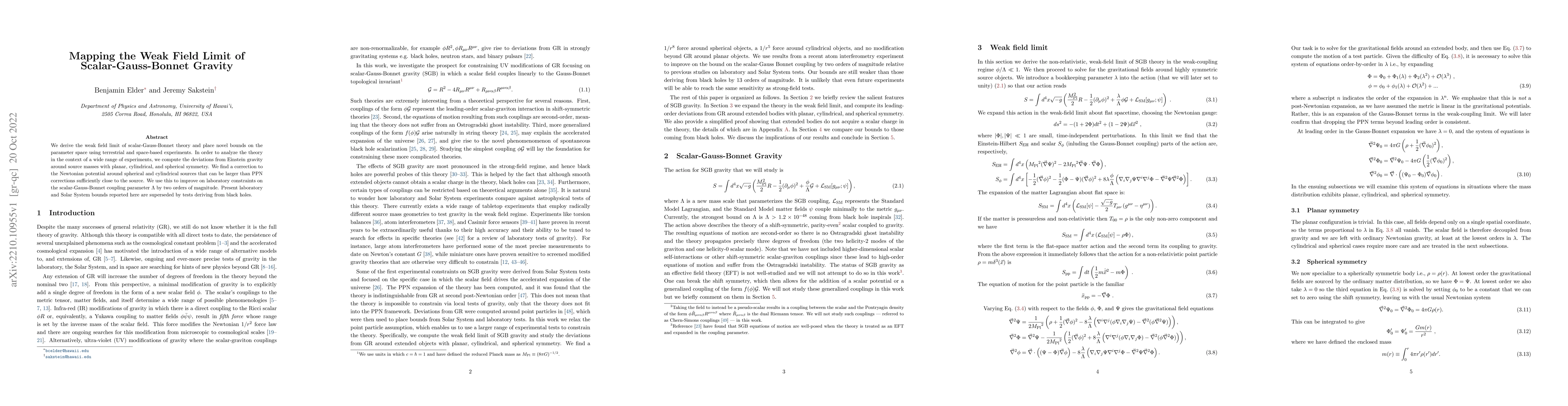Thumbnail for Mapping the Weak-Field Limit of Scalar-Gauss-Bonnet Gravity
