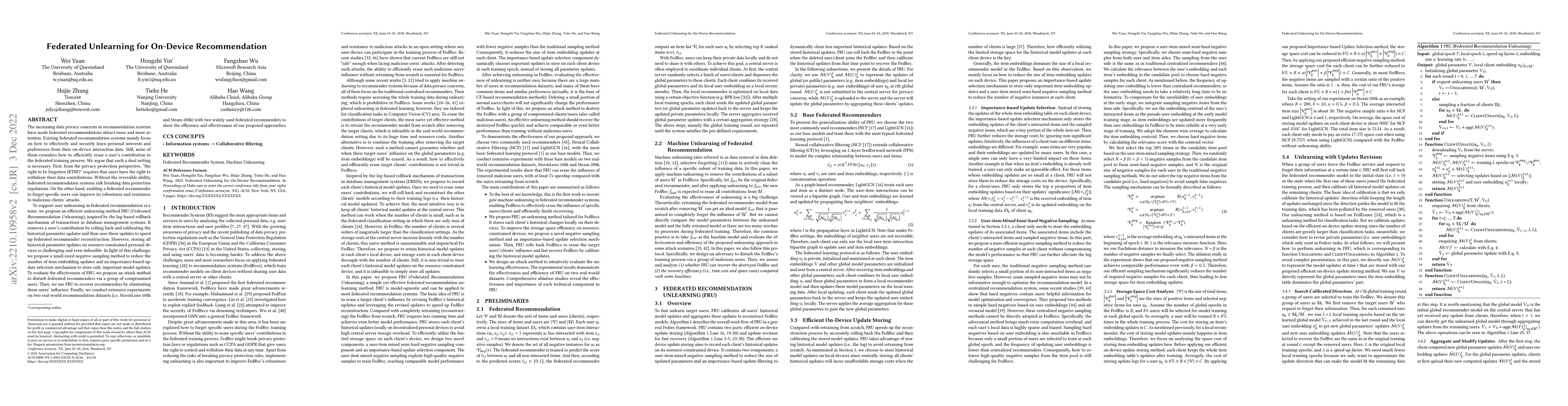Thumbnail for Federated Unlearning for On-Device Recommendation
