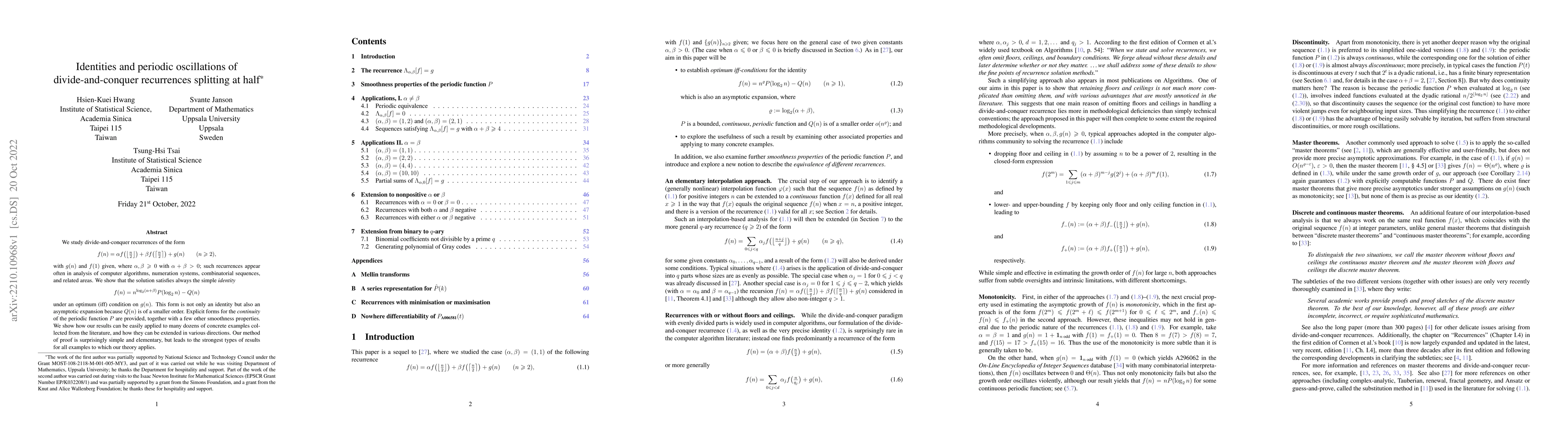 Thumbnail for Identities and periodic oscillations of divide-and-conquer recurrences
  splitting at half