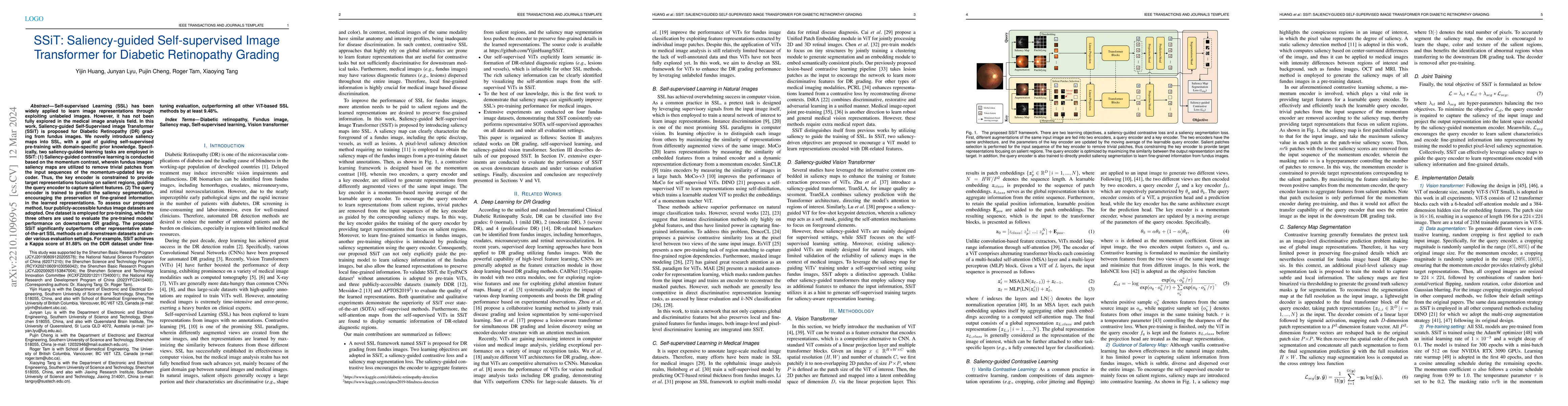 Thumbnail for SSiT: Saliency-guided Self-supervised Image Transformer for Diabetic
  Retinopathy Grading