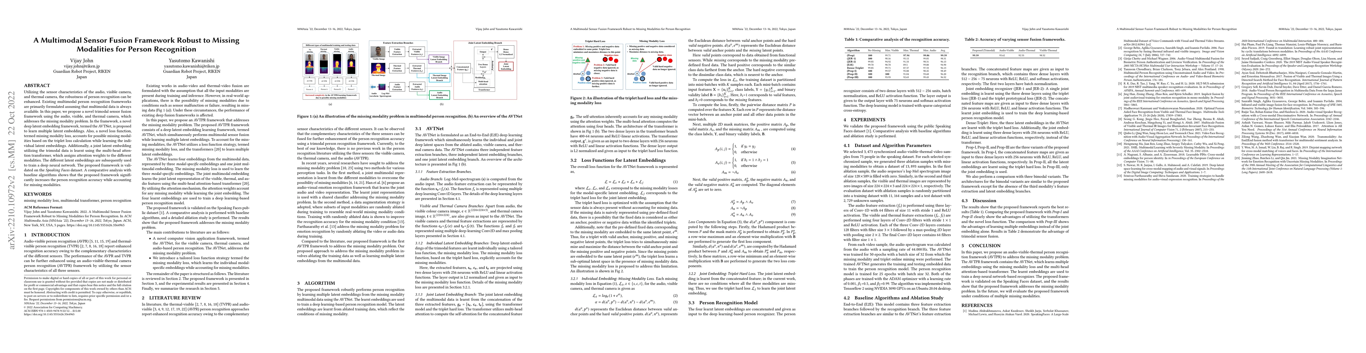 Thumbnail for A Multimodal Sensor Fusion Framework Robust to Missing Modalities for
  Person Recognition