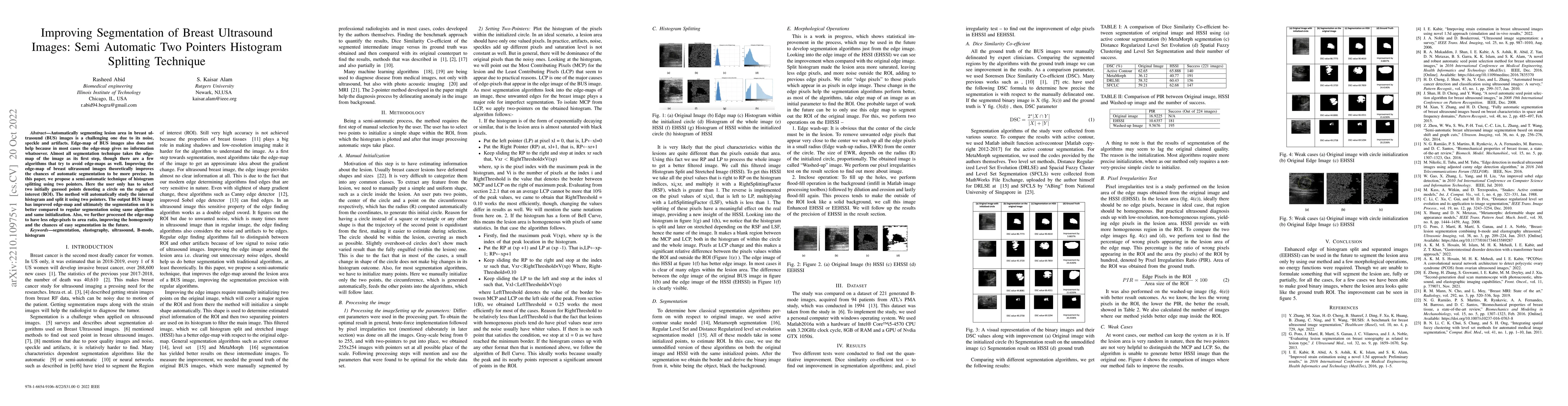 Thumbnail for Improving Segmentation of Breast Ultrasound Images: Semi Automatic Two
  Pointers Histogram Splitting Technique