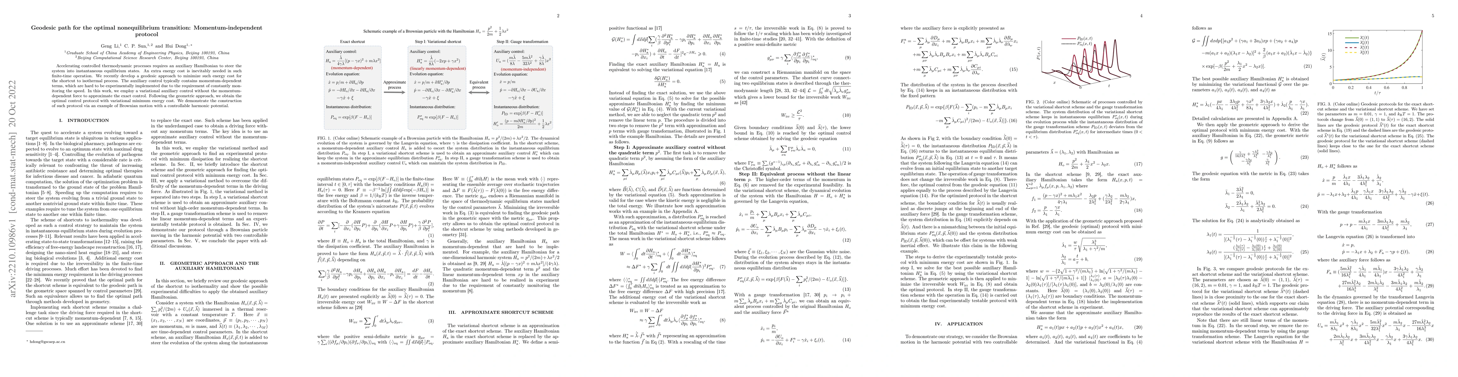 Thumbnail for Geodesic path for the optimal nonequilibrium transition:
  Momentum-independent protocol