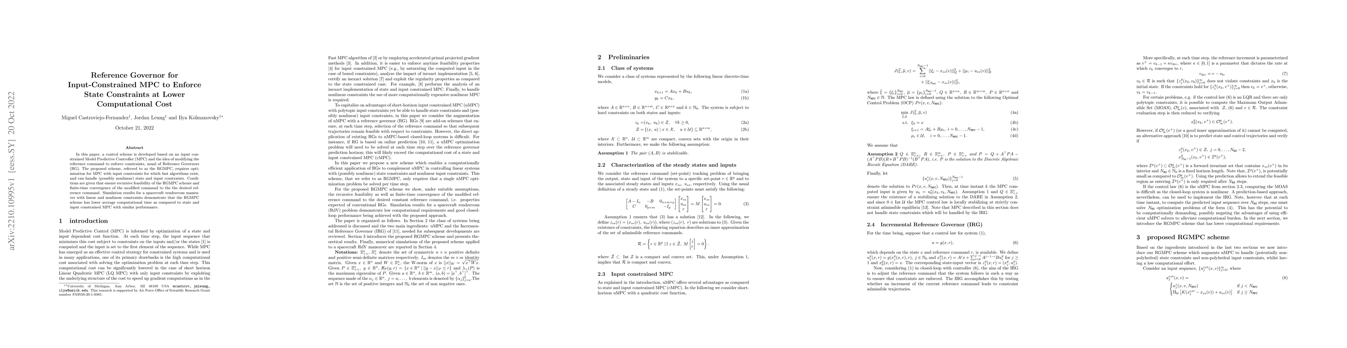 Thumbnail for Reference Governor for Input-Constrained MPC to Enforce State
  Constraints at Lower Computational Cost