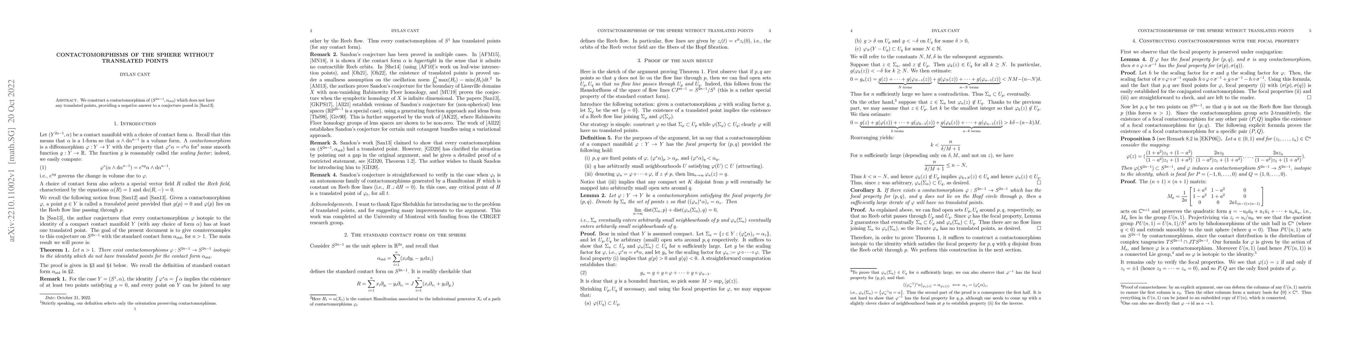 Thumbnail for Contactomorphisms of the sphere without translated points