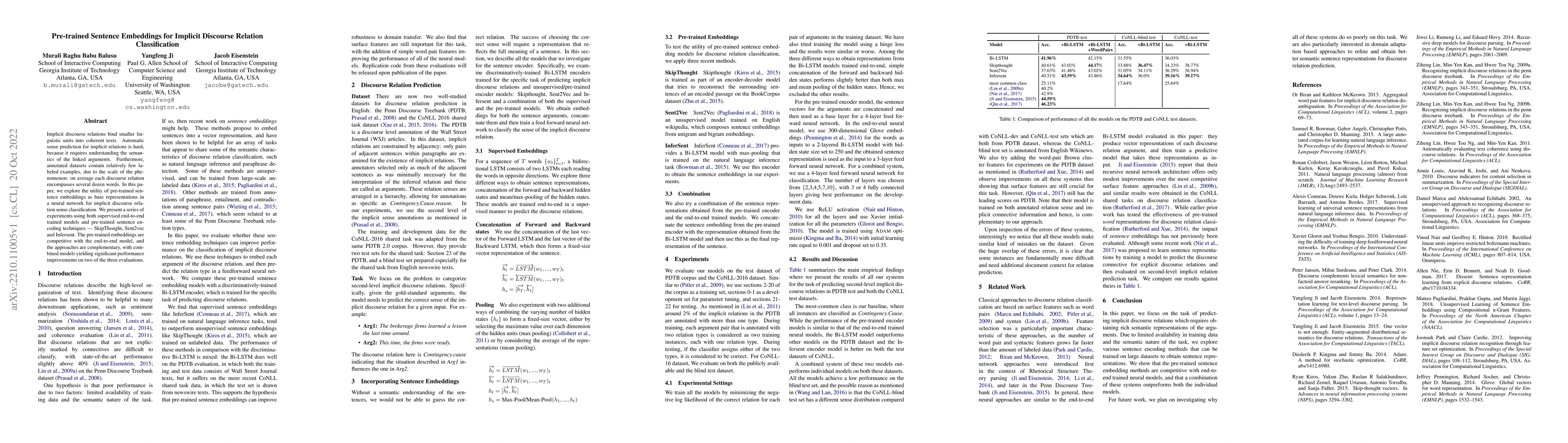 Thumbnail for Pre-trained Sentence Embeddings for Implicit Discourse Relation
  Classification